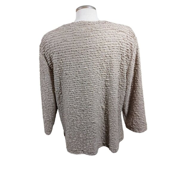 Chicos Travelers 3 Womens Cardigan Jacket XL Beige Metallic Gold Ruffled Stretch - Picture 3 of 5